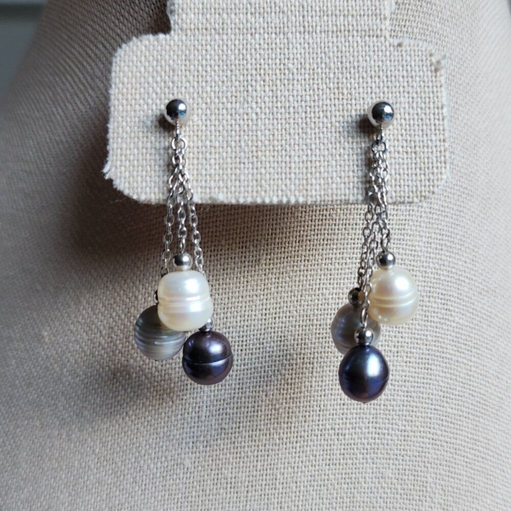Freshwater Pearl - Sterling Silver Dangle Earrings